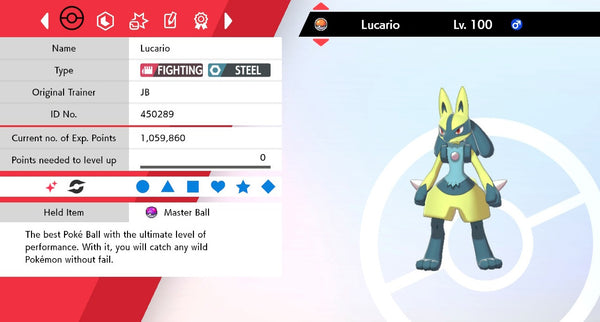 Shiny Lucario / Pokemon Sword and Shield / 6IV Pokemon / Shiny Pokemon