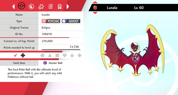 Legendary Shiny Lunala / Eclipse Event / Pokemon Sword and Shield / 6IV Pokemon